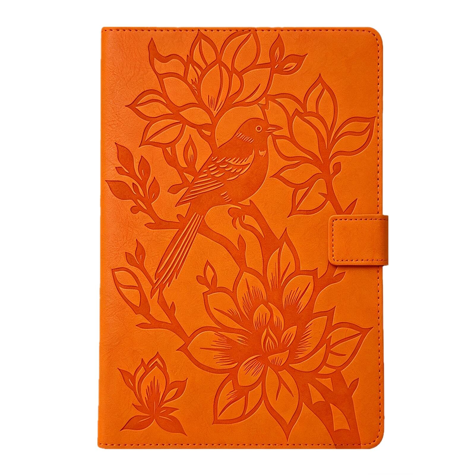 Left. Dteck - Case for Samsung Galaxy Tab S11 (SM-X730)11.0" 2025,Embossed Bird Wallet Folio Stand Cover,Shockproof Faux Leather Shell - Orange.