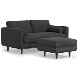Simpli Home - Morrison Mid-Century Modern 72 inch Wide Sofa with Ottoman Set in Charcoal Grey Tightly Woven Performance Fabric - Charcoal Grey