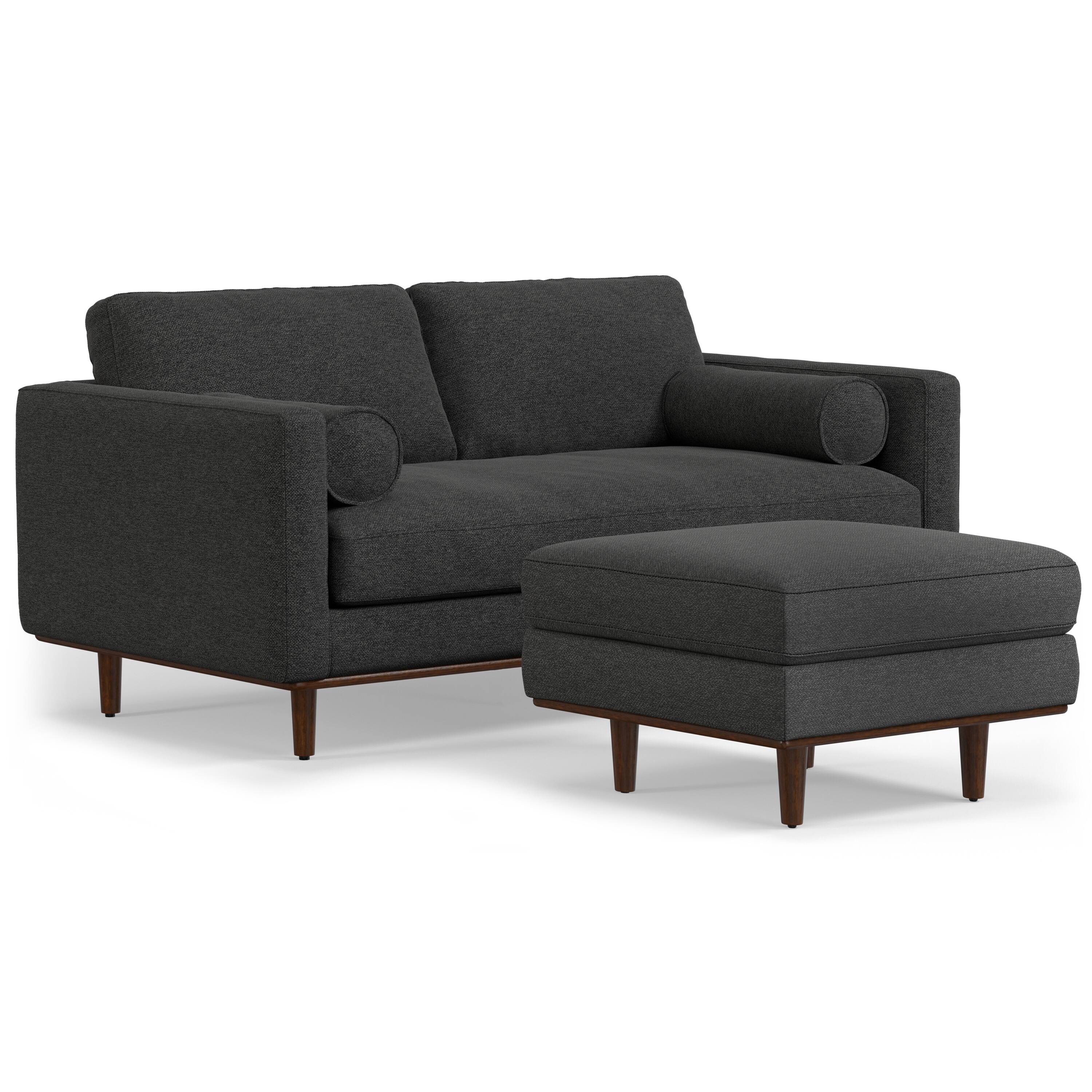 Front. Simpli Home - Morrison Mid-Century Modern 72 inch Wide Sofa with Ottoman Set in Charcoal Grey Tightly Woven Performance Fabric - Charcoal Grey.