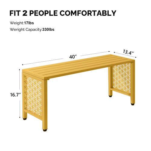 FIT 2 PEOPLE COMFORTABLY  
Weight: 17lbs  
Weight Capacity: 330lbs  
40" x 13.4" x 16.7"