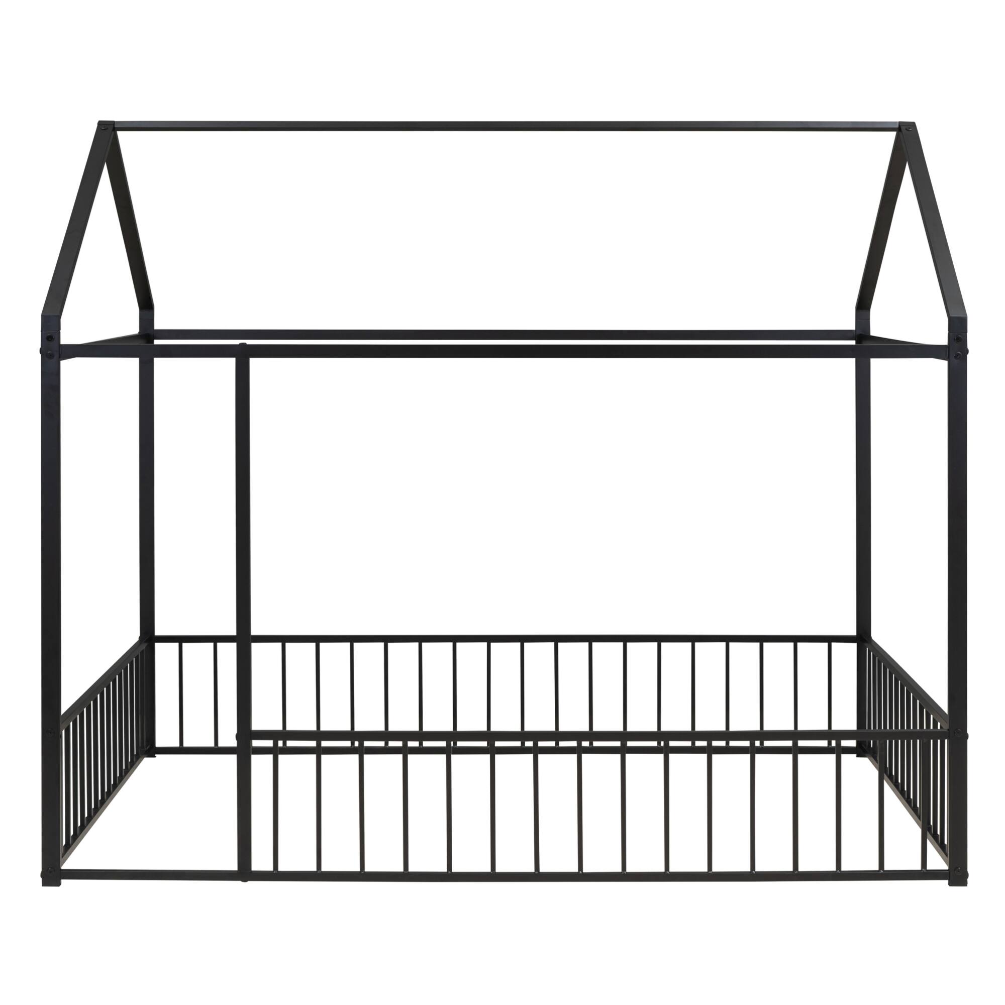 Back. GOODSILO - Full Size Metal House Bed Frame with Playhouse Design for Kids and Teens - Black.