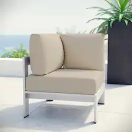 Shore Outdoor Patio Aluminum Corner Sofa by Modway - Silver Beige