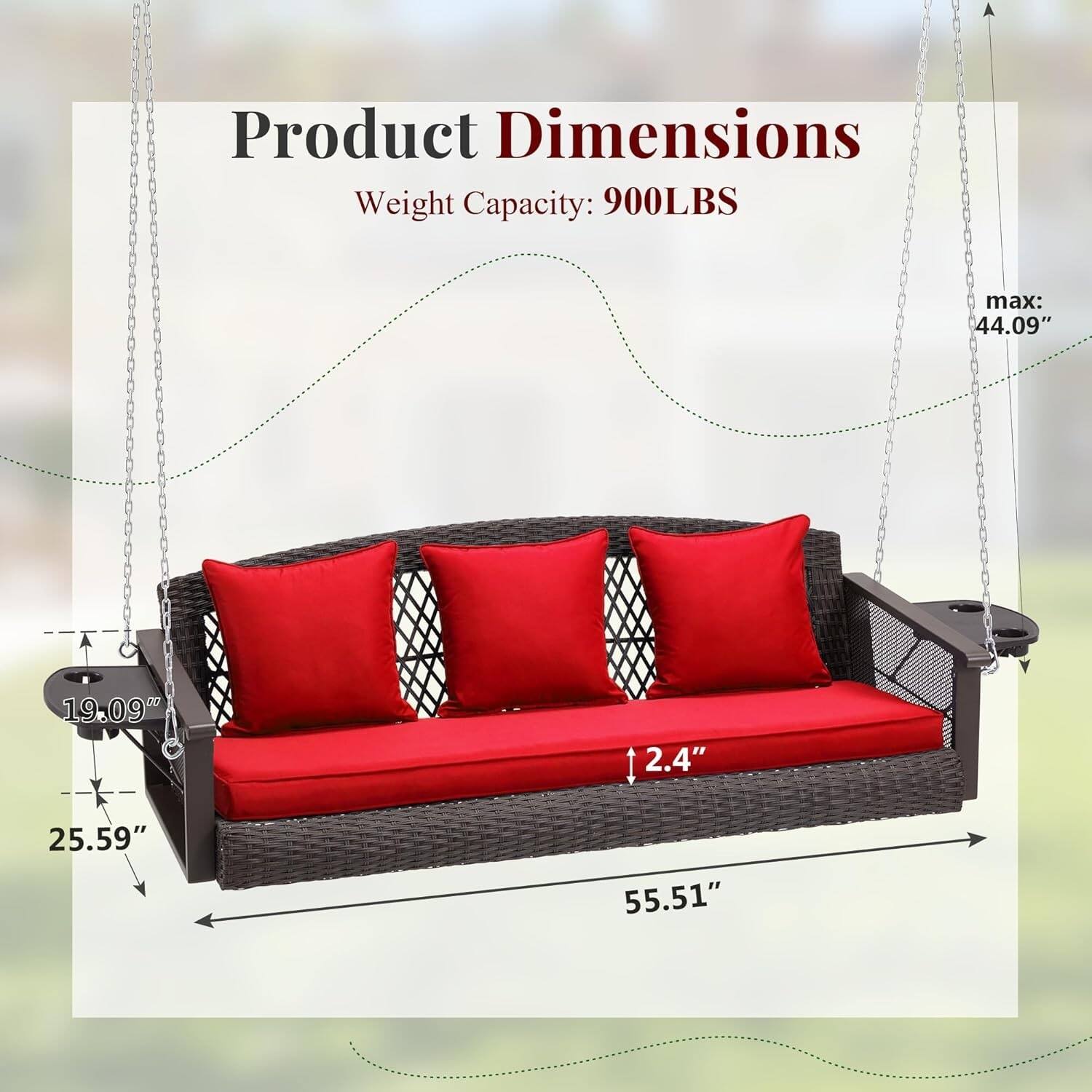 Product Dimensions  
Weight Capacity: 900LBS  
max: 44.09"  
19.09"  
2.4"  
25.59"  
55.51"