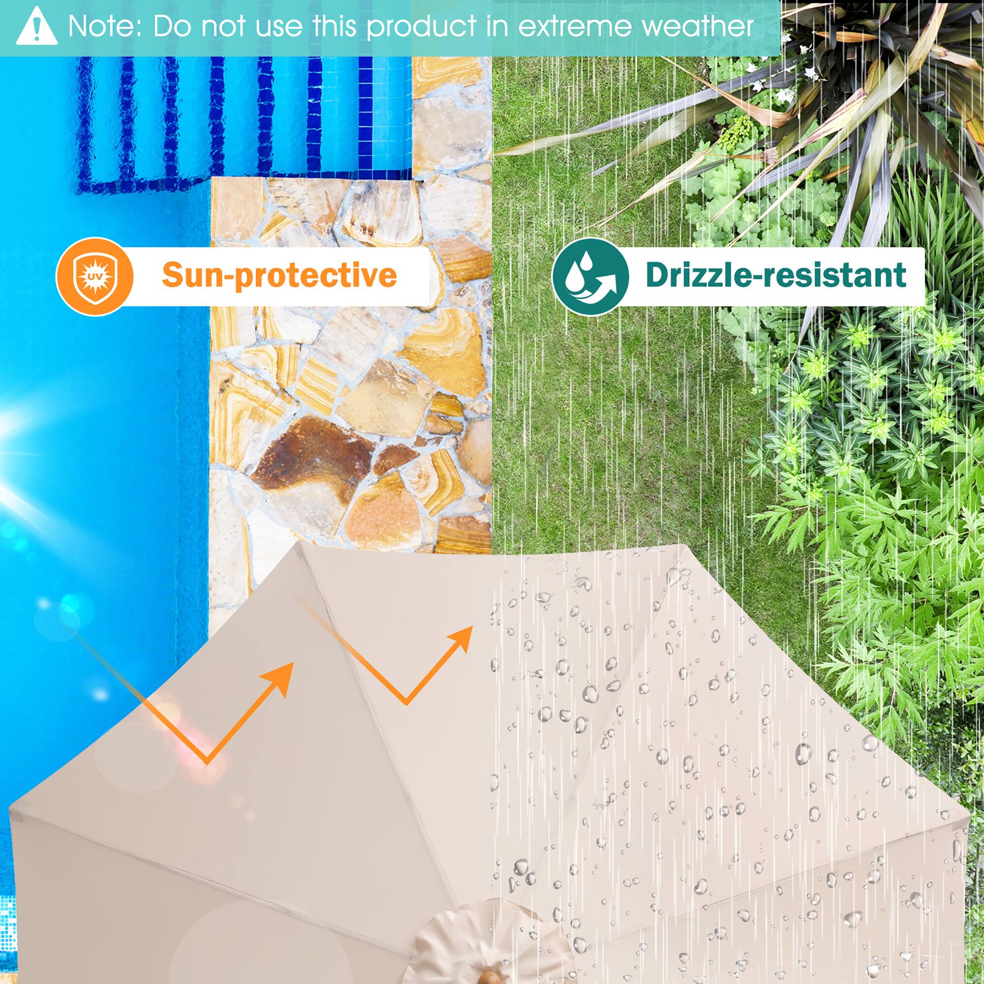 Note: Do not use this product in extreme weather
Sun-protective
Drizzle-resistant