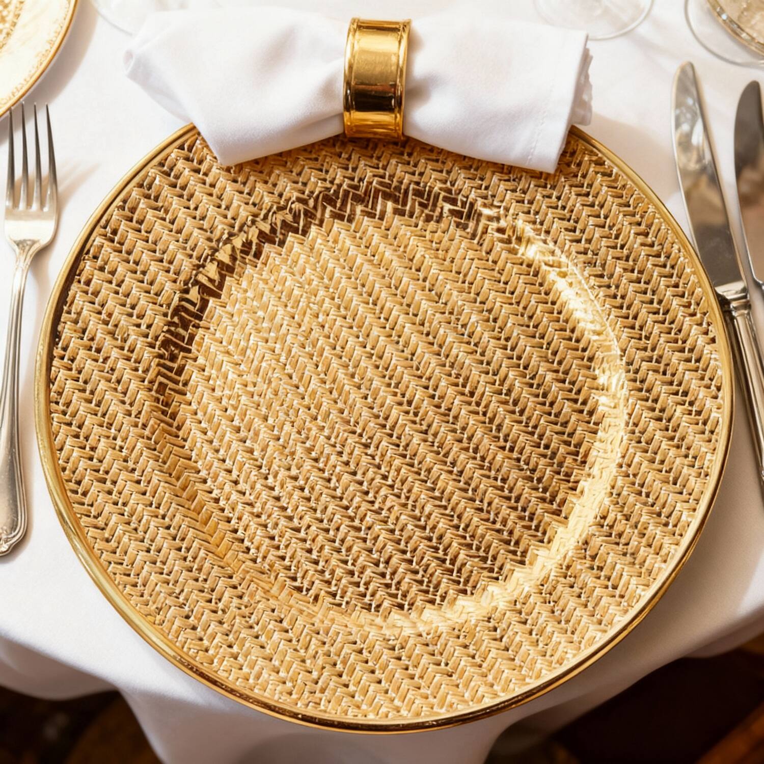 Left. American Atelier - Calico Gold Plated Set of 4 Charger Plates 13"D - Gold.