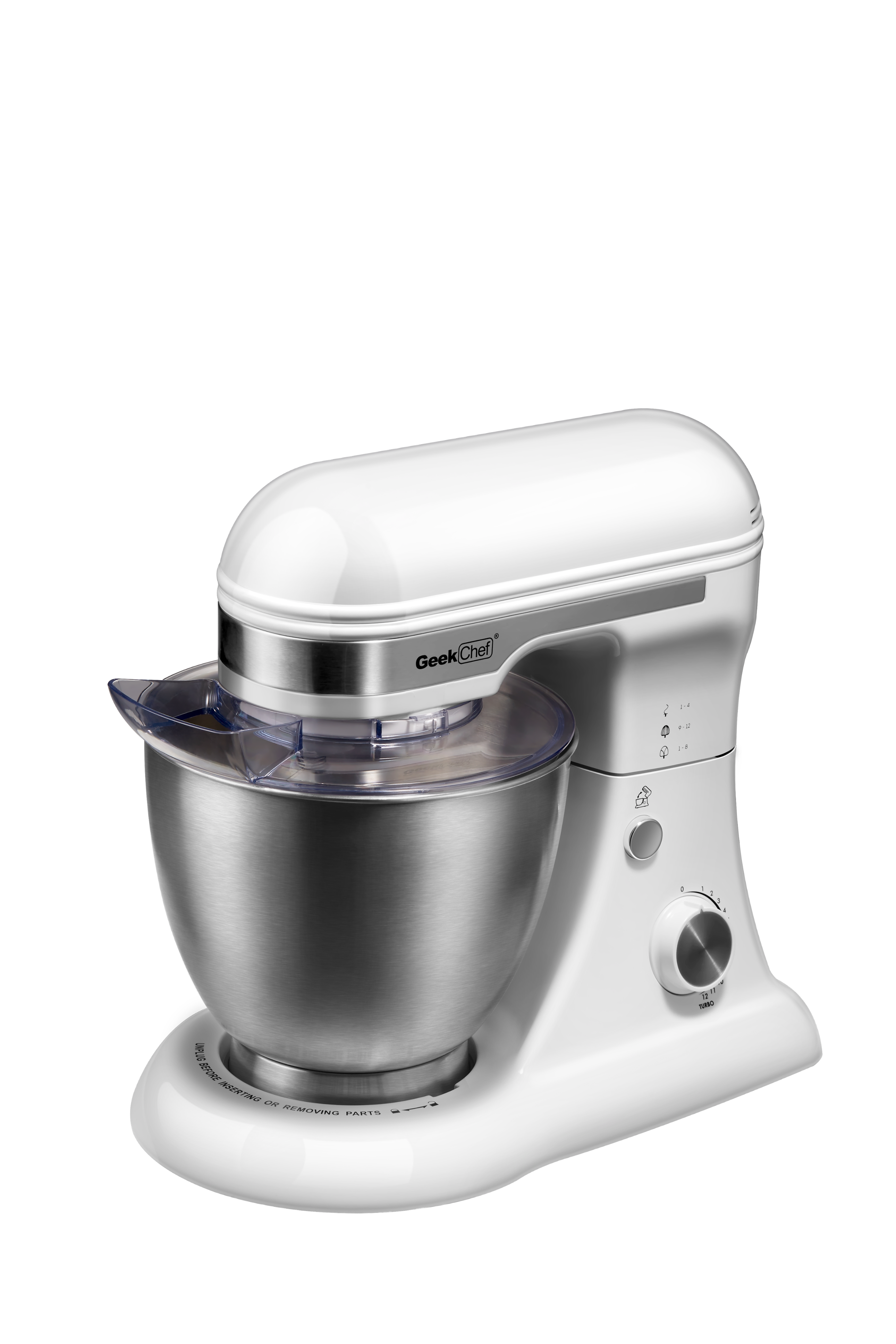 Aukfa - Stand Mixer,4.5L 280W 12-Speed Tilt-Head Food Mixer, Kitchen Electric Mixer with Dough Hook, Wire Whip & Beater - Gray