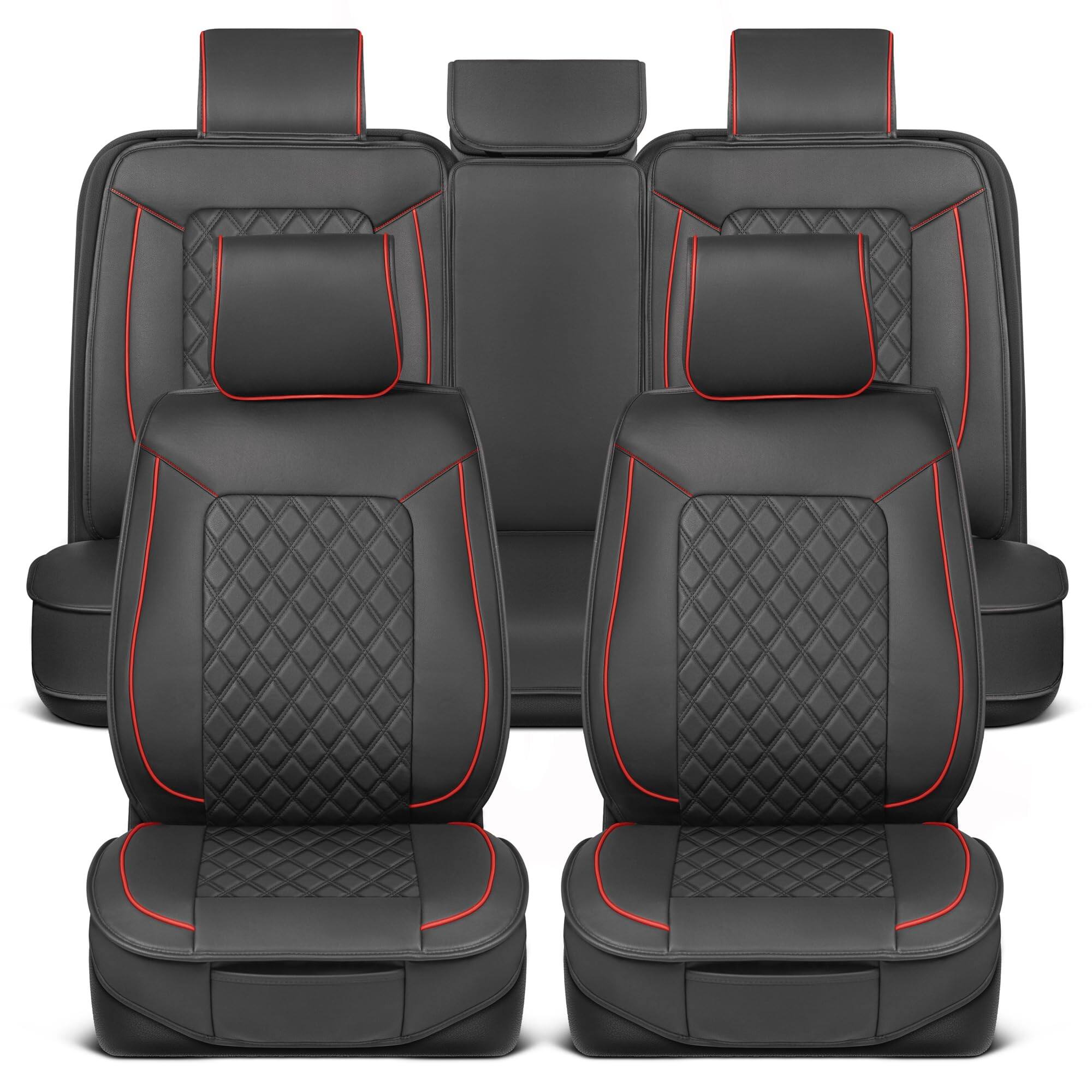 Front. Empire DigiLabs - Prestige Faux Leather Seat Covers Full Set Semi universal Fit For Cars Suvs Napa Style Rear Bench - Black 36"W x 34"D x 32"H - 2 PACK.