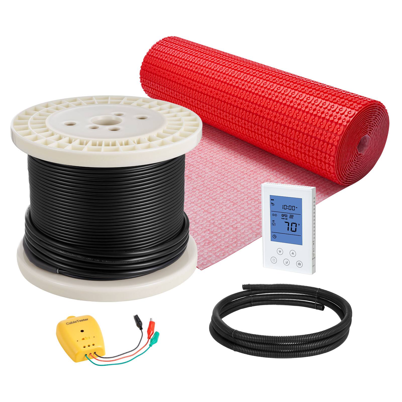 VEVOR - 100 sqft Floor Heating Mat System, 120V Electric Radiant Heated Floor System, with Decoupling Membrane & Smart Control - Black