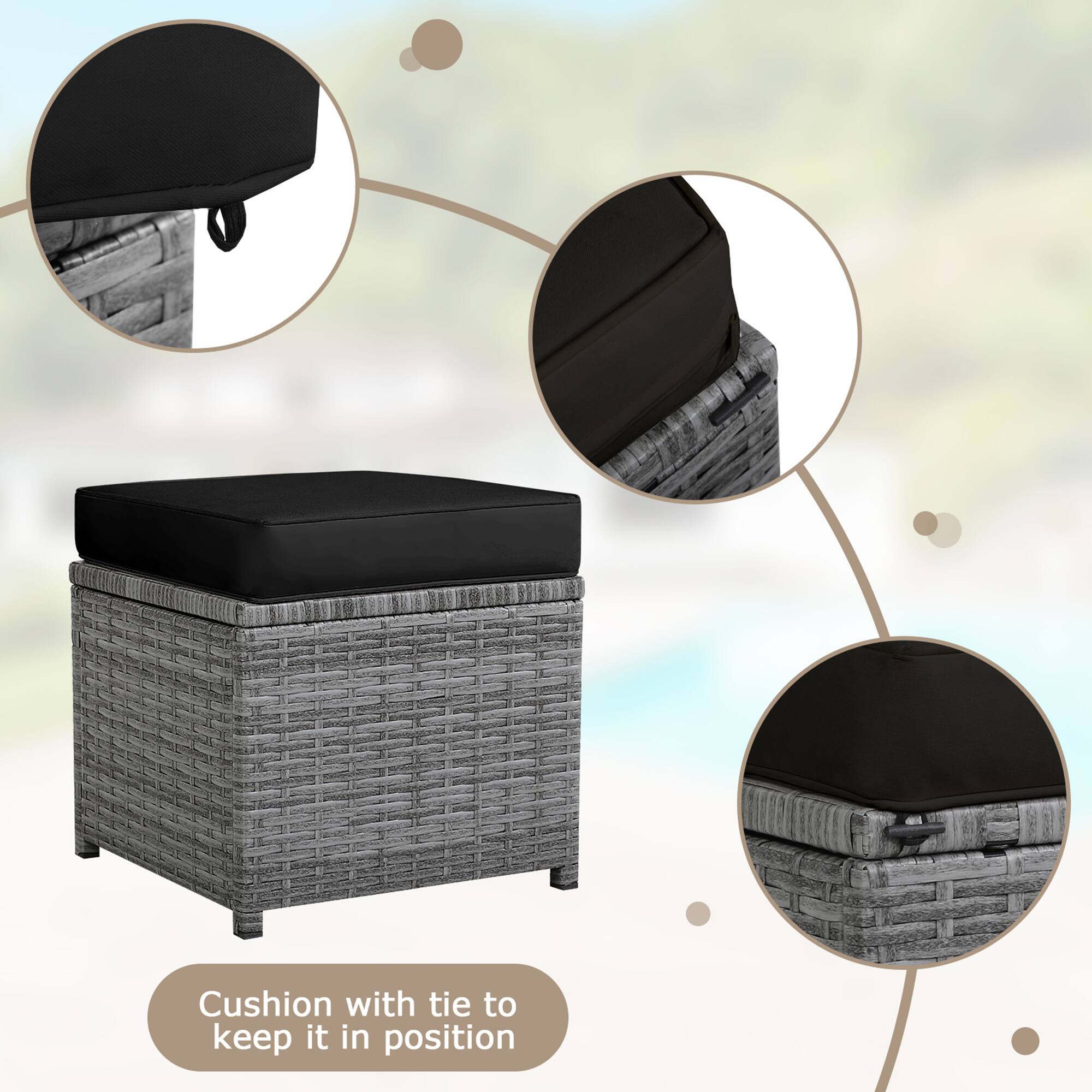 Cushion with tie to keep it in position