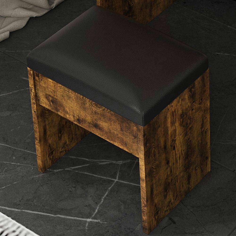 Alt View 4. Kadyn - Adjustable LED Mirror Vanity Desk with Power Outlet and Stool - Vintage - Brown.