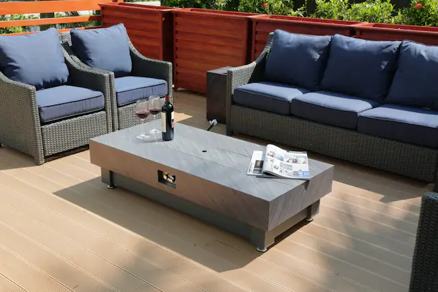 Front. PexFix - 60" Rectangular Propane Fire Pit Table, 60,000 BTU Outdoor Heater with Lava Rock Cove for Patio - Black.