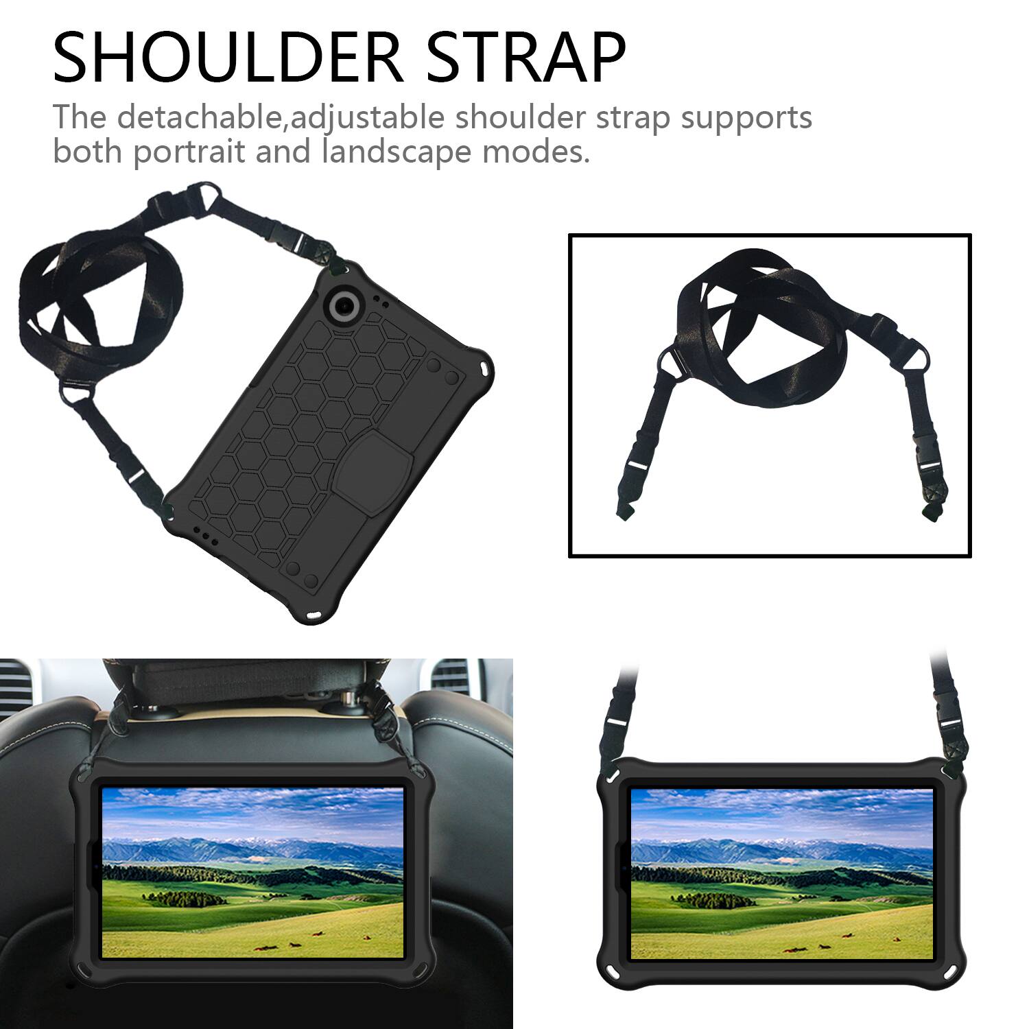 SHOULDER STRAP

The detachable, adjustable shoulder strap supports both portrait and landscape modes.