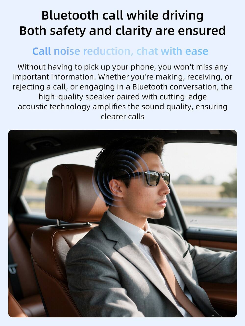 Bluetooth call while driving  
Both safety and clarity are ensured  

Call noise reduction, chat with ease  

Without having to pick up your phone, you won't miss any important information. Whether you're making, receiving, or rejecting a call, or engaging in a Bluetooth conversation, the high-quality speaker paired with cutting-edge acoustic technology amplifies the sound quality, ensuring clearer calls