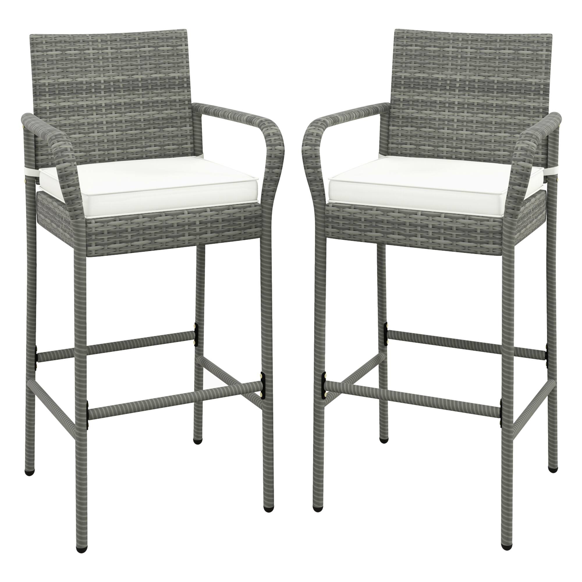 Alt View 9. Gymax - Gymax Set of 4 Rattan Patio Bar Stools Outdoor Bar Height Chairs w/ Cushions - Off White.
