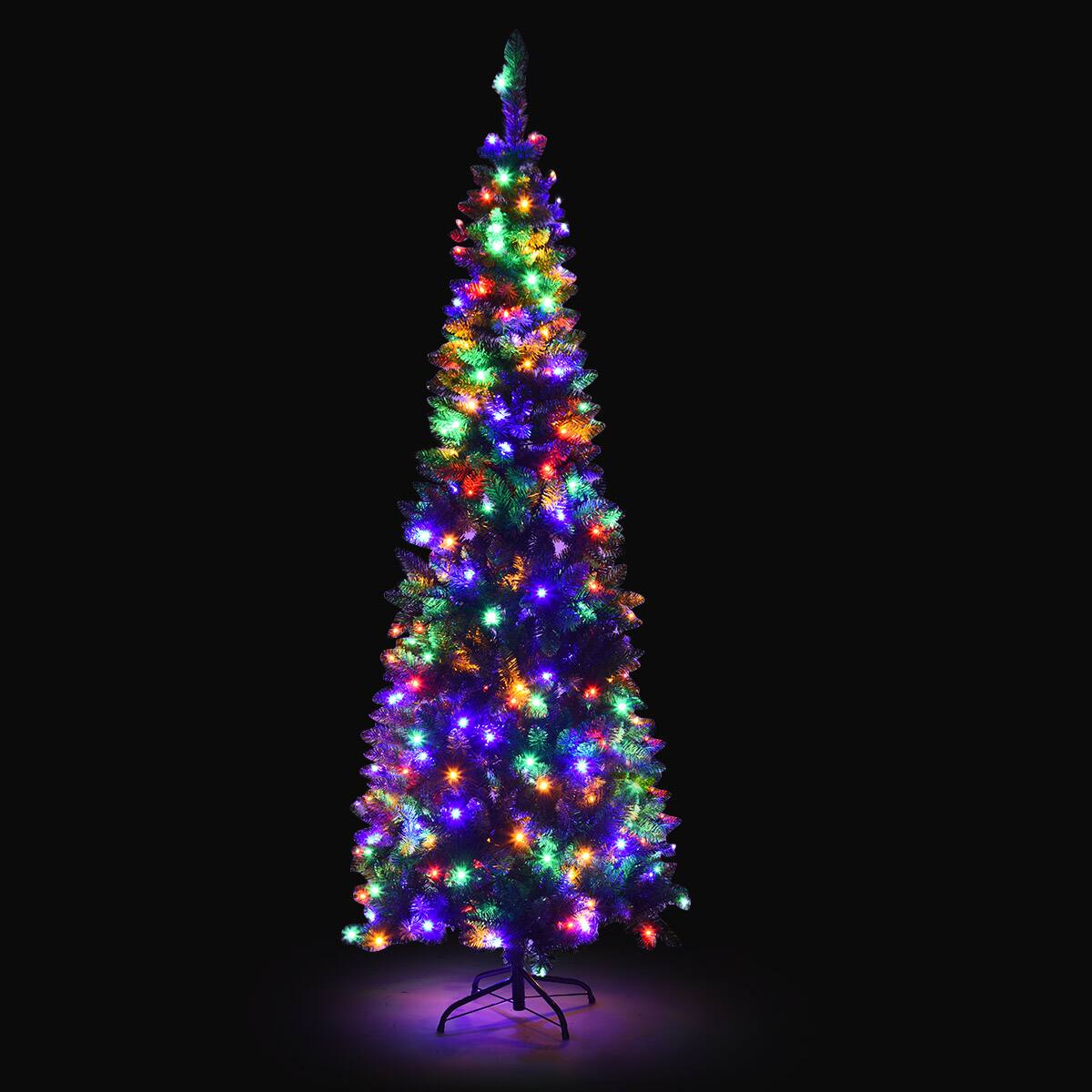 Alt View 12. Costway - 6.5ft Pre-Lit Hinged Pencil Christmas Tree 250 Multicolor Lights - Green.