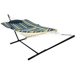 Sunnydaze - 2-Person Rope Hammock with Steel Stand and Pad/Pillow - Lakeview