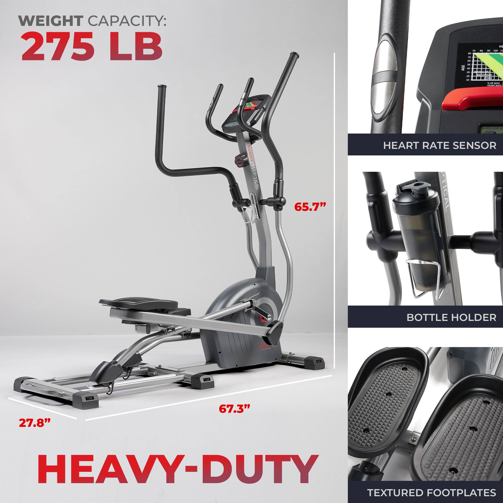 WEIGHT CAPACITY: 275 LB
65.7" HEART RATE SENSOR
27.8" 67.3" HEAVY-DUTY
BOTTLE HOLDER
TEXTURED FOOTPLATES