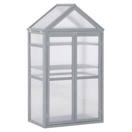 Outsunny - 32" x 19" x 54" Garden Wood Cold Frame Greenhouse Flower Planter with Adjustable Shelves, Double Doors