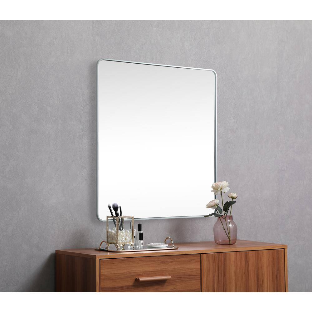 Alt View 2. Elegant Decor - Soft corner metal square mirror 48x48 inch in Silver - Silver.