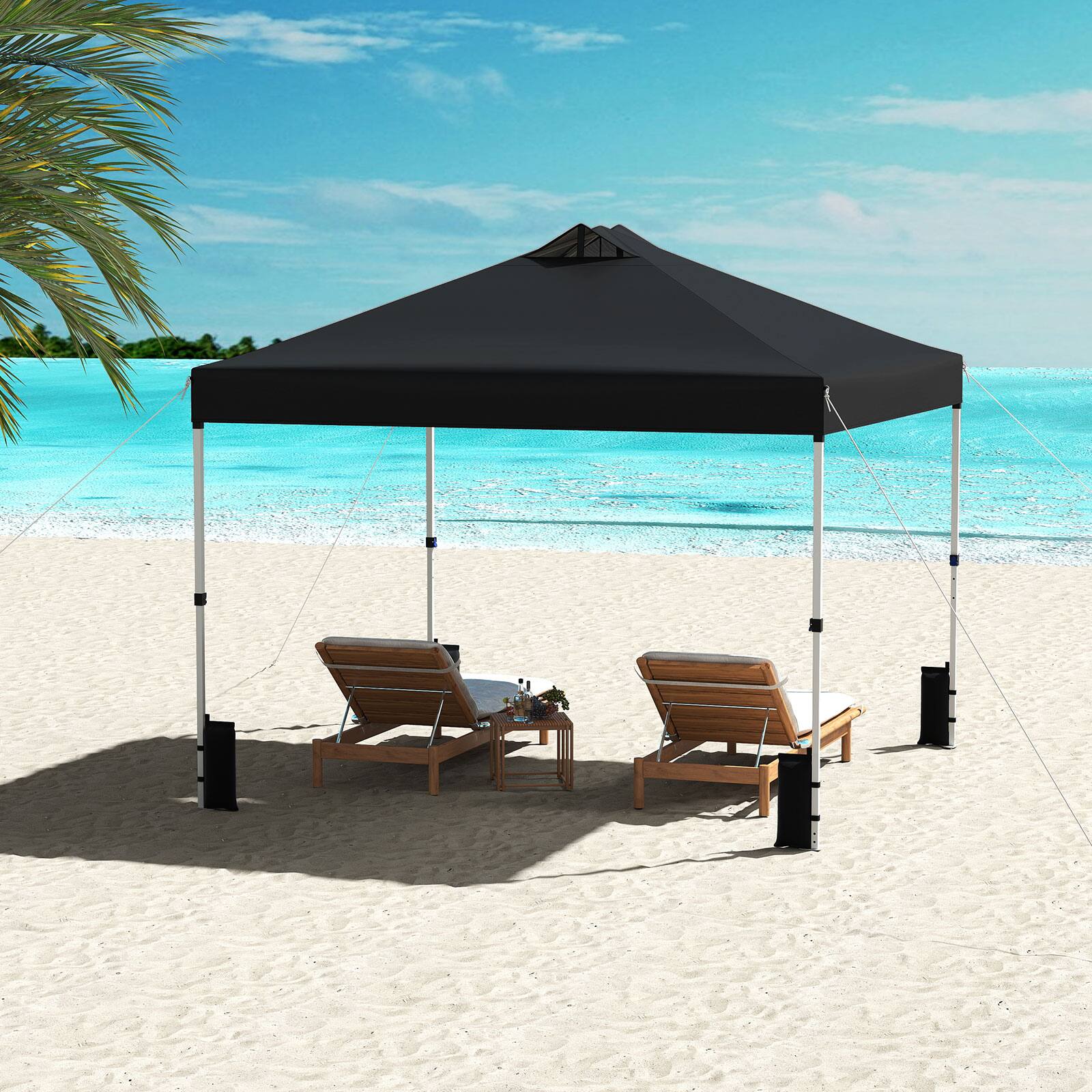 Alt View 1. Gymax - Gymax 10x10 FT Pop Up Canopy Tent 1-Person 1-Button Push Instant Setup w/ 4 Sandbags Black - Black.