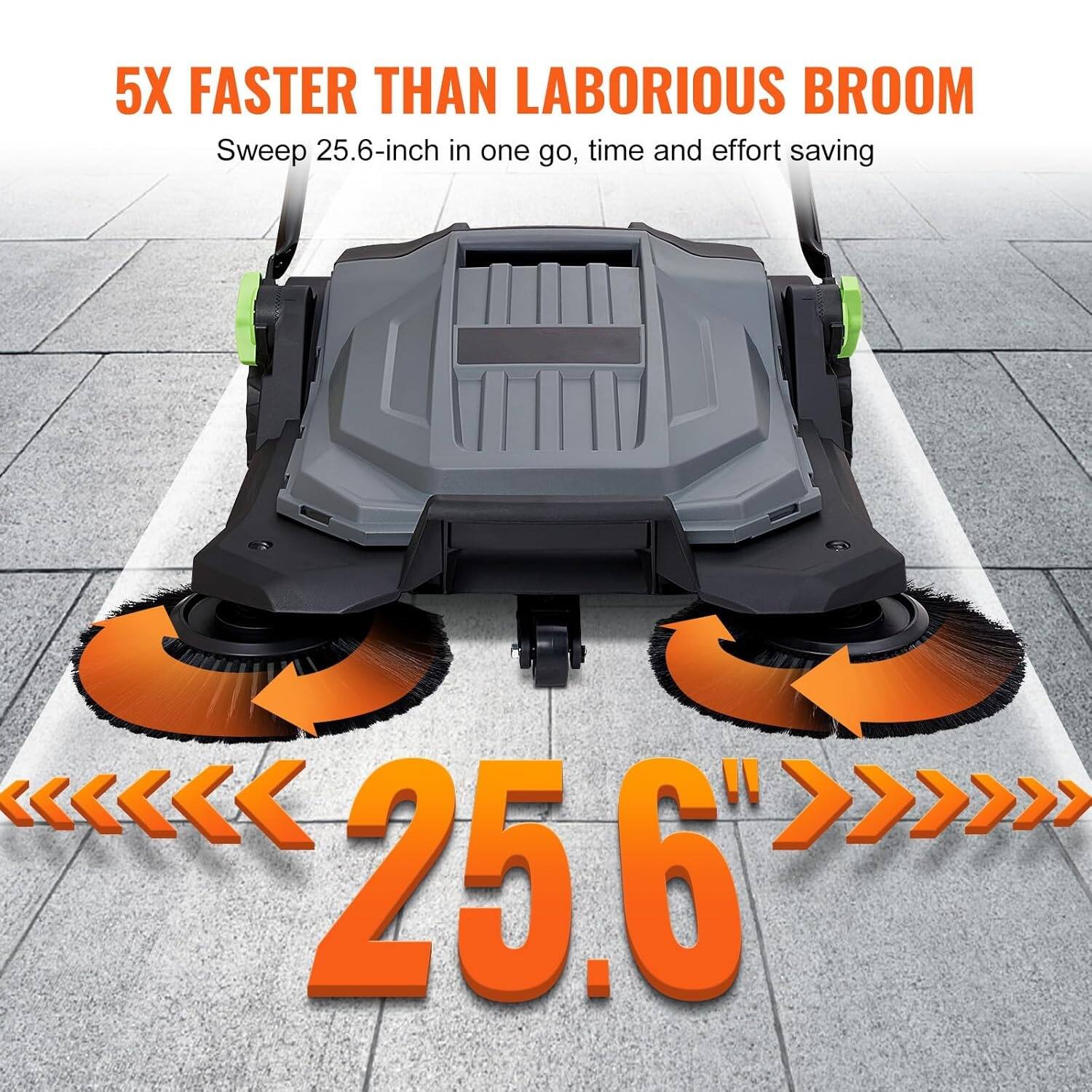 5X FASTER THAN LABORIOUS BROOM  
Sweep 25.6-inch in one go, time and effort saving  

25.6"