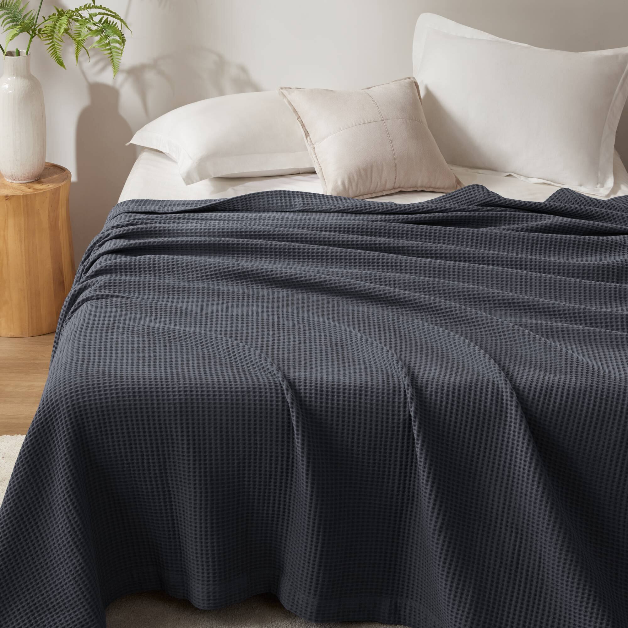 Alt View 1. Gracie Mills - Britain Cotton Blanket - Dark Grey.