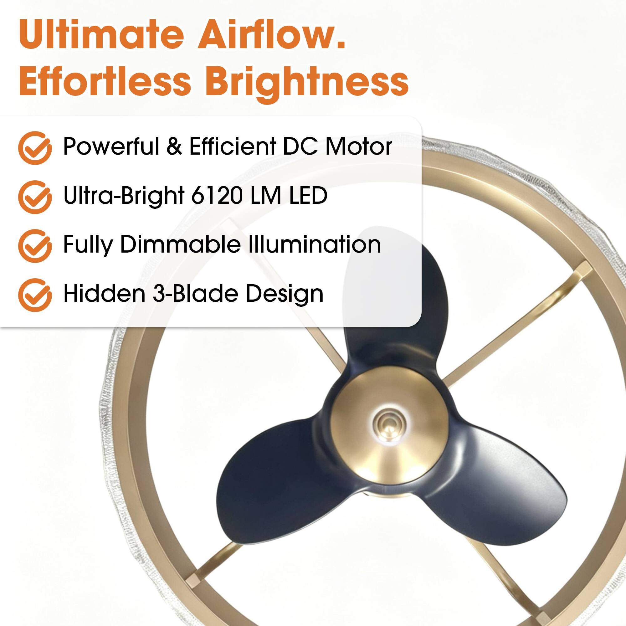 Ultimate Airflow. Effortless Brightness

- Powerful & Efficient DC Motor
- Ultra-Bright 6120 LM LED
- Fully Dimmable Illumination
- Hidden 3-Blade Design