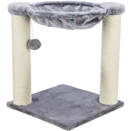 TRIXIE - Baza Jute 19.7" Cat Scratching Posts with Hammock & Hanging Cat Toy - Gray