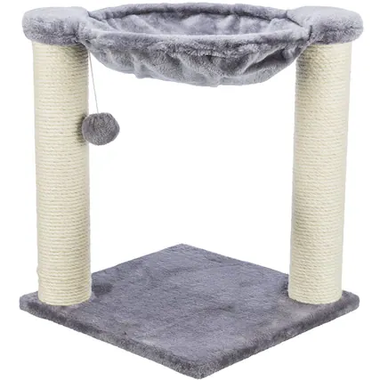 Front. TRIXIE - Baza Jute 19.7" Cat Scratching Posts with Hammock & Hanging Cat Toy, Gray - Gray.