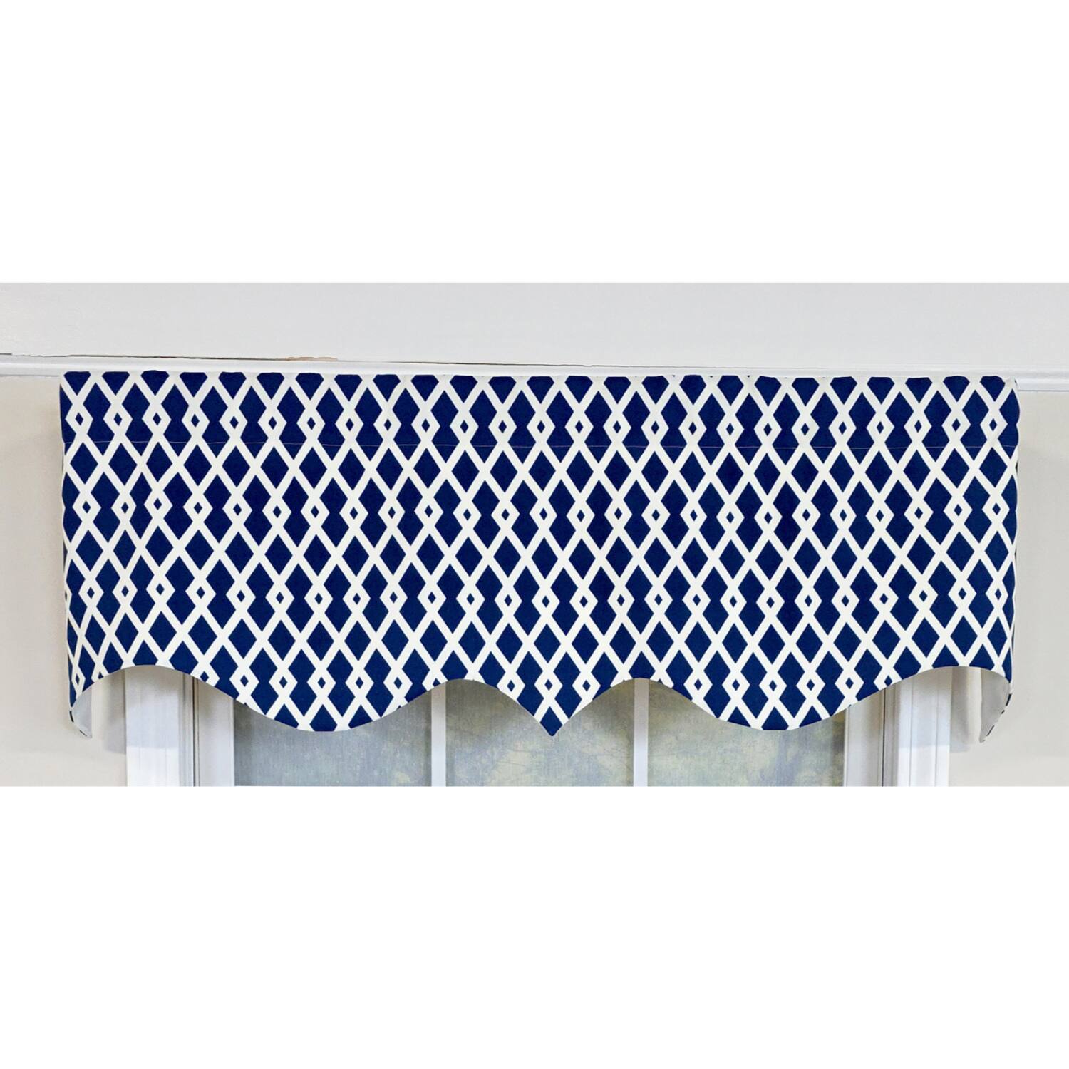 Left. RLF Home - RLF Home 100% Cotton Jewel Regal  Fully lined Windows Rod Pocket Valance 50" x 17"  Navy - Navy.