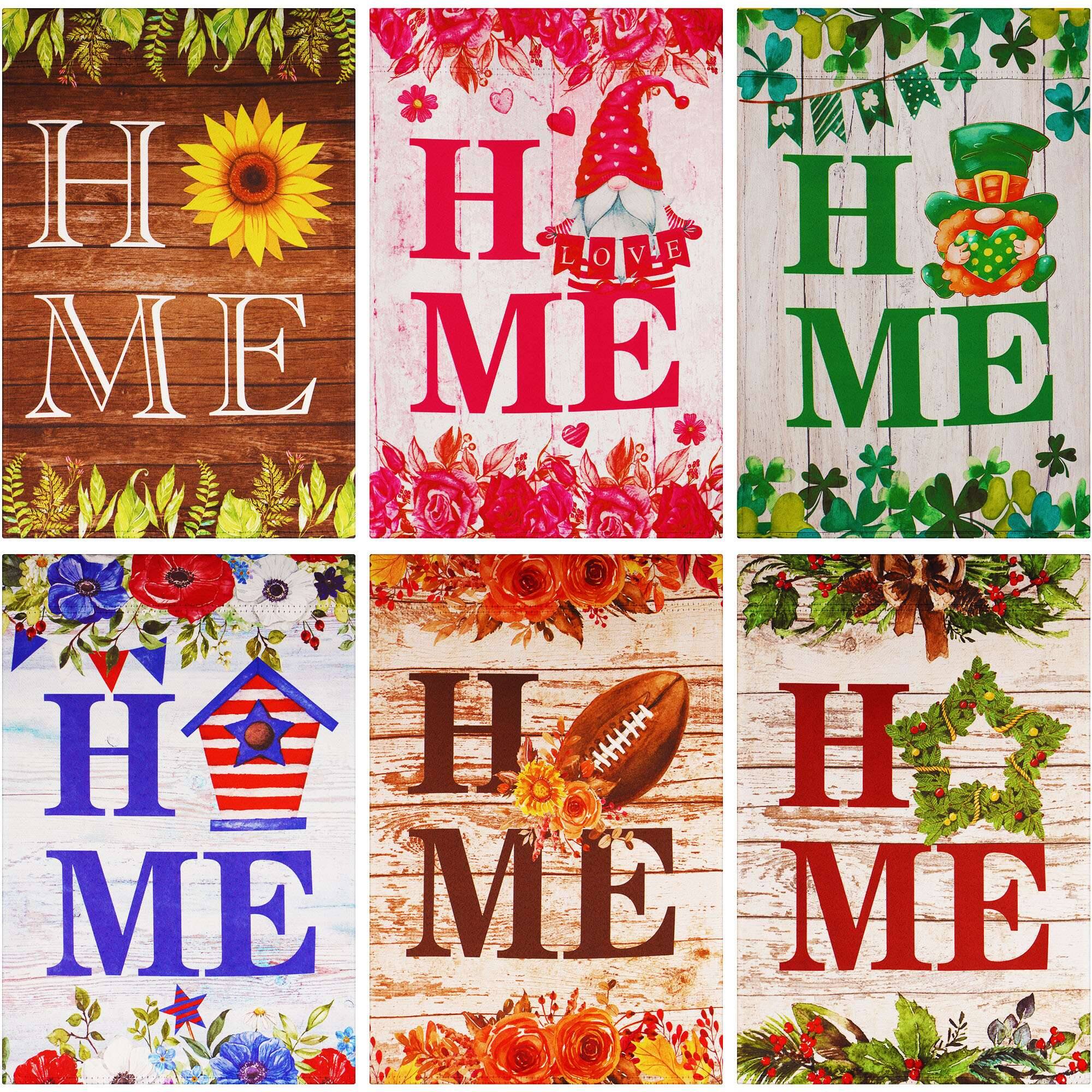 Front. G128 - Garden Flag Set of 6 with Welcome Home Design for Outdoor Decor - Multicolor.