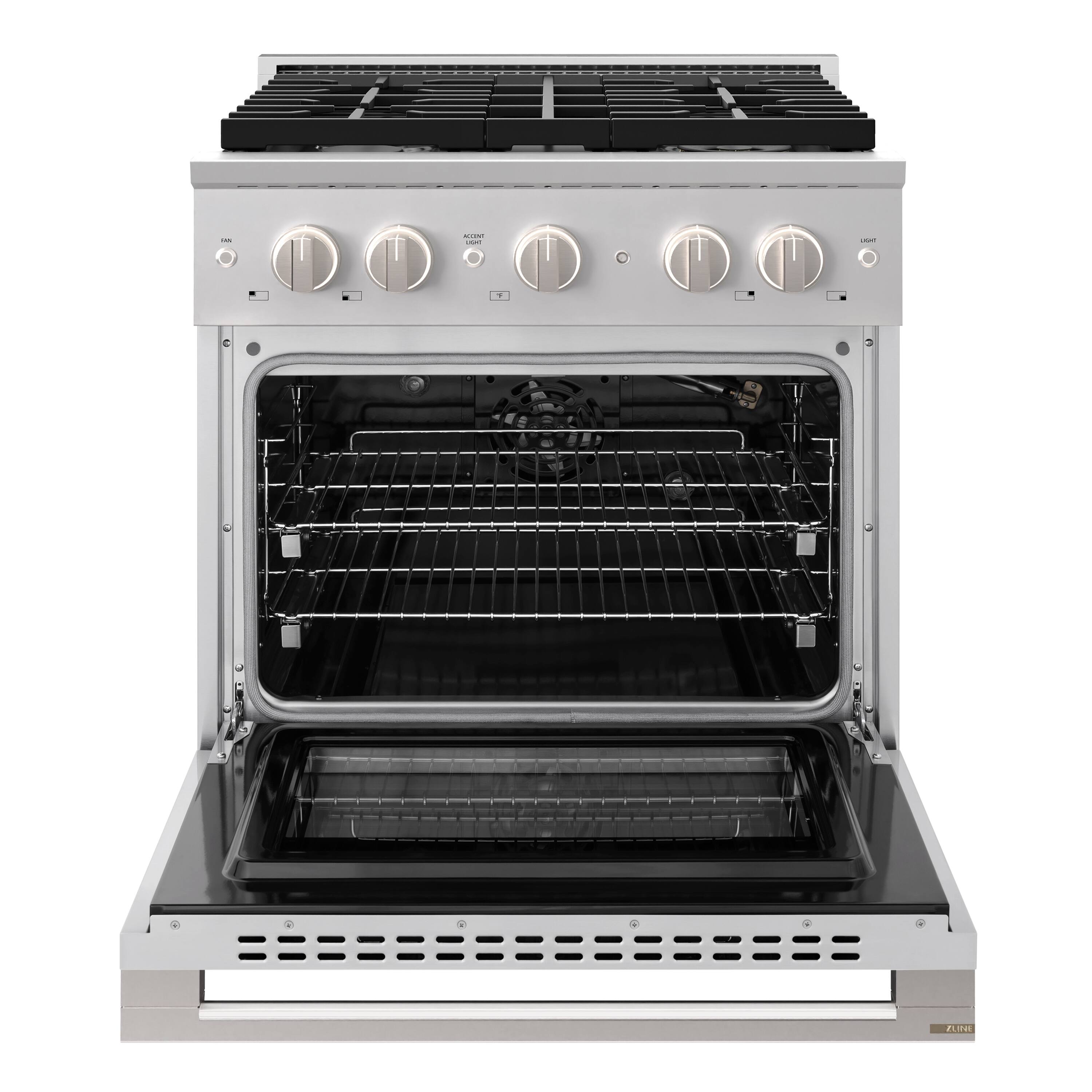 Angle. ZLINE - 30 in. 4.2 cu. ft. Marino Freestanding Gas Range with Manual Clean Convection Gas Oven with 4 Brass Burners - Stainless Steel.