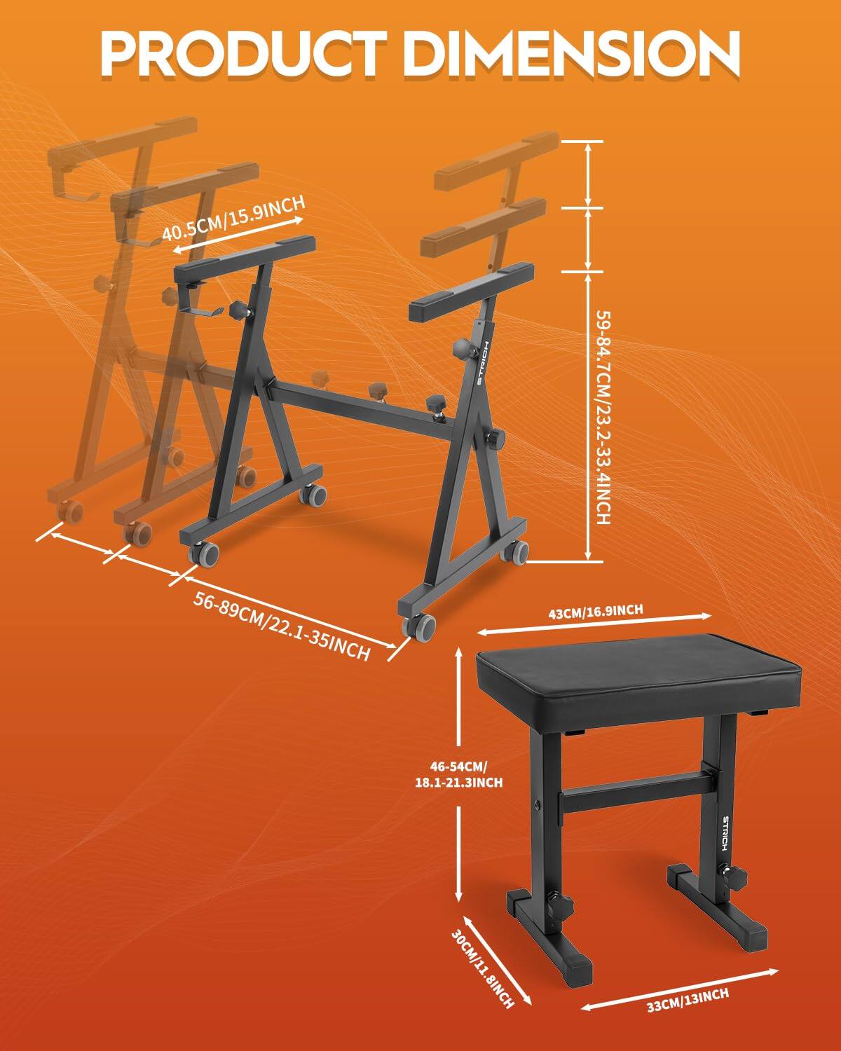PRODUCT DIMENSION

- 40.5CM/15.9INCH
- 56-89CM/22.1-35INCH
- 59-84.7CM/23.2-33.4INCH
- 43CM/16.9INCH
- 46-54CM/18.1-21.3INCH
- 30CM/11.8INCH
- 33CM/13INCH
