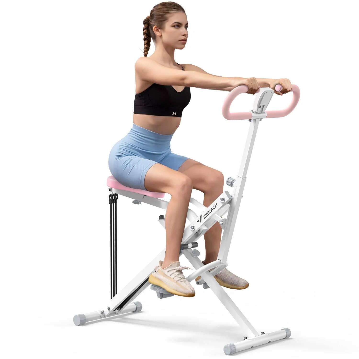 Front. MERACH - MERACH Squat Assist Trainer Foldable Squat Rider Machine for Glutes and Quads with 3 Tension Bands - White.
