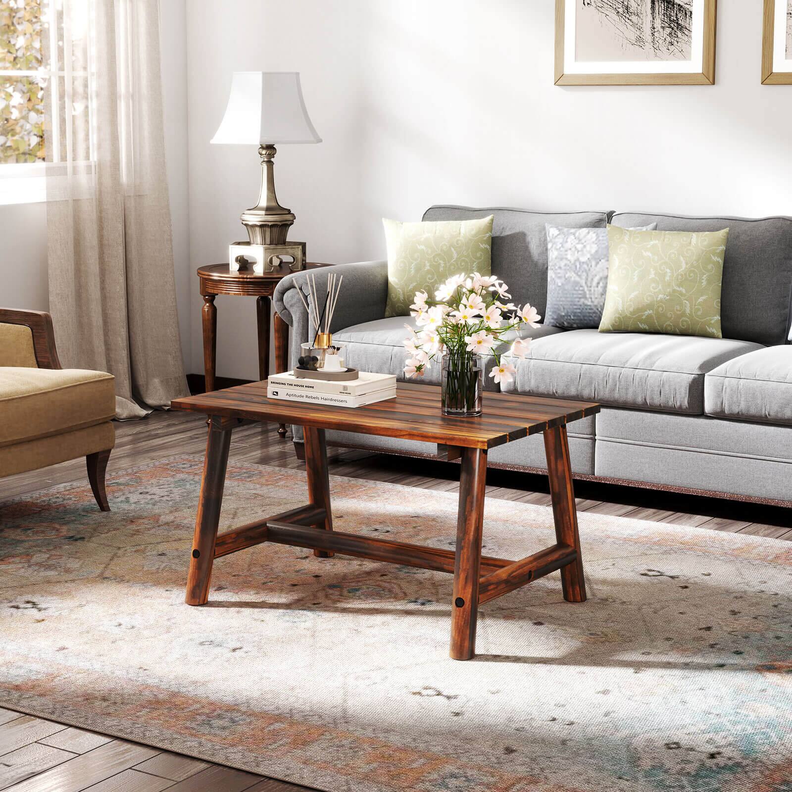 Alt View 5. Costway - Costway Outdoor Coffee Table with Slatted Tabletop Rectangle Side Table for Garden - Brown.