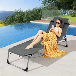 Pefilos - 5-position Outdoor Patio Folding Chaise Lounge Chair for Outside Pool, Sunbathing and Reading on Stomach, Cushion - Gray