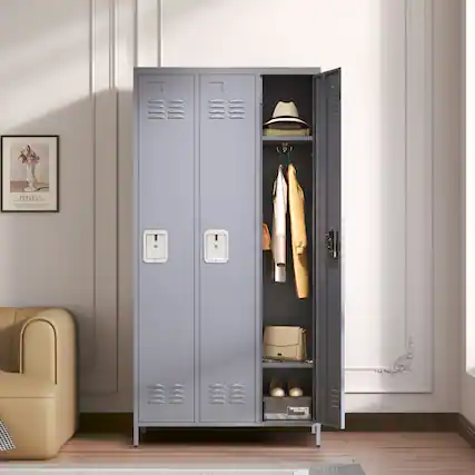 Front. GOODSILO - Three-Door Steel Storage Locker Cabinet for Secure Organization in Home Gym Office or Garage - Gray.