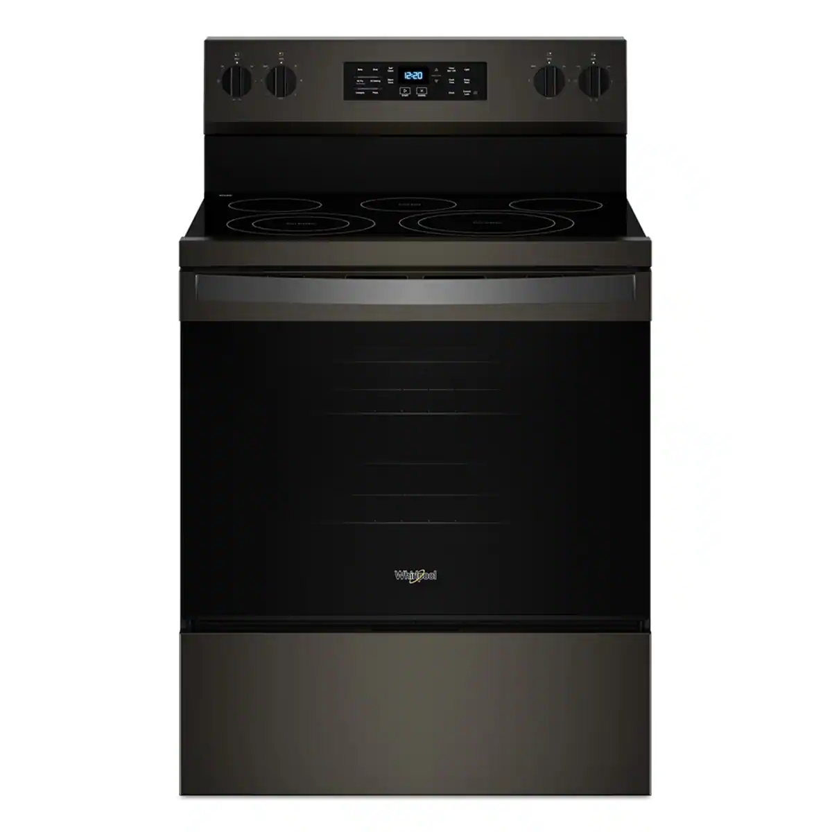Front. Whirlpool - 5.3 Cu. Ft. Freestanding Electric Range with Air Cooking Technology, No Preheat Air Fry and Air Baking and Self Clean - Black Stainless.