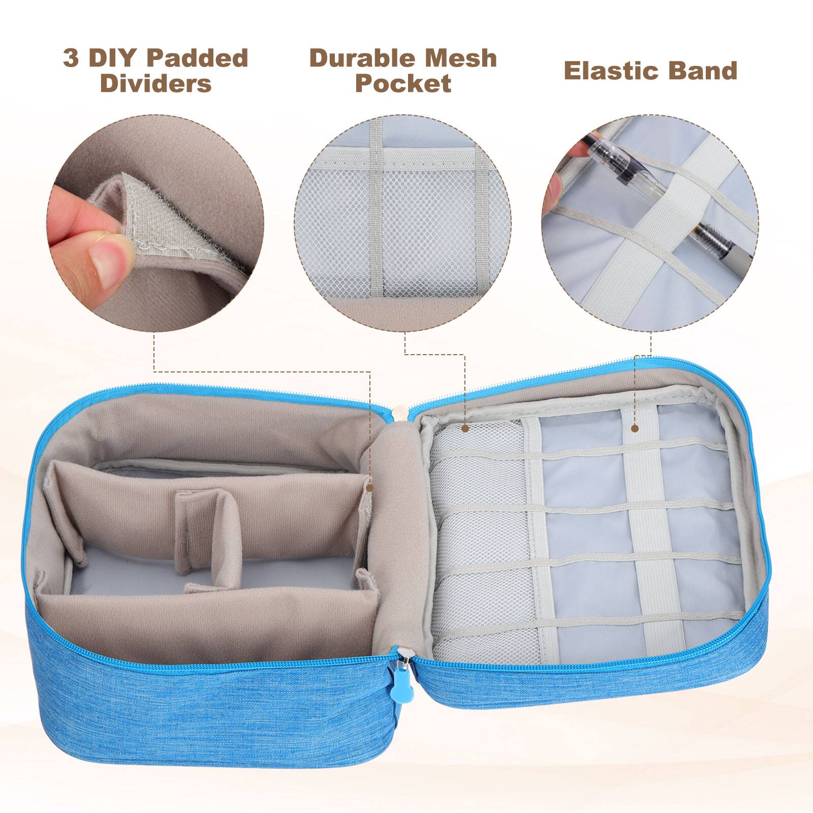 3 DIY Padded Dividers  
Durable Mesh Pocket  
Elastic Band