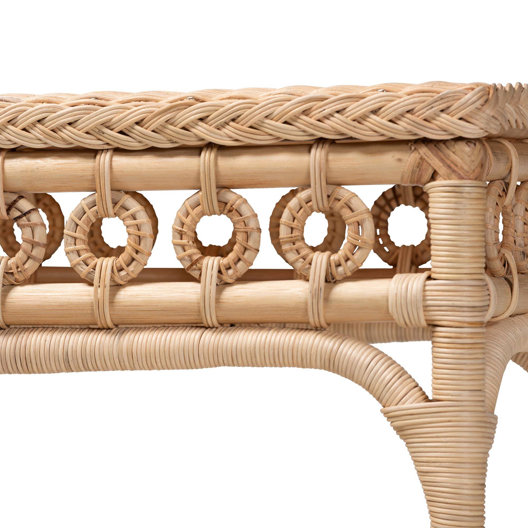 Back. bali & pari - Oxford Braided Rattan Console Table with Open Shelf – Coastal Boho Entryway or Hallway Accent Table - Natural Brown.