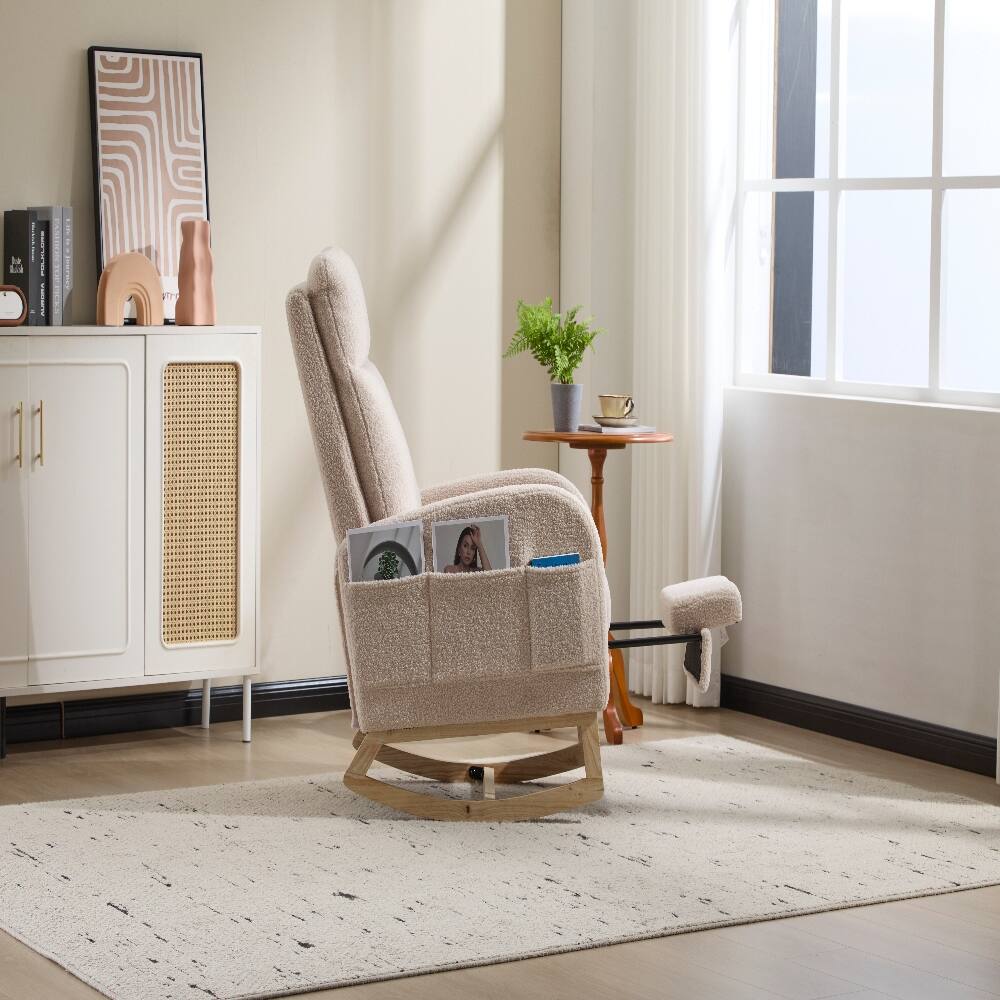 Alt View 8. Loheer - Loheer Nursery Glider Rocking Chair Teddy Upholstered Nursing Chair with Footrest High Back Accent Rocker Beige - Beige.