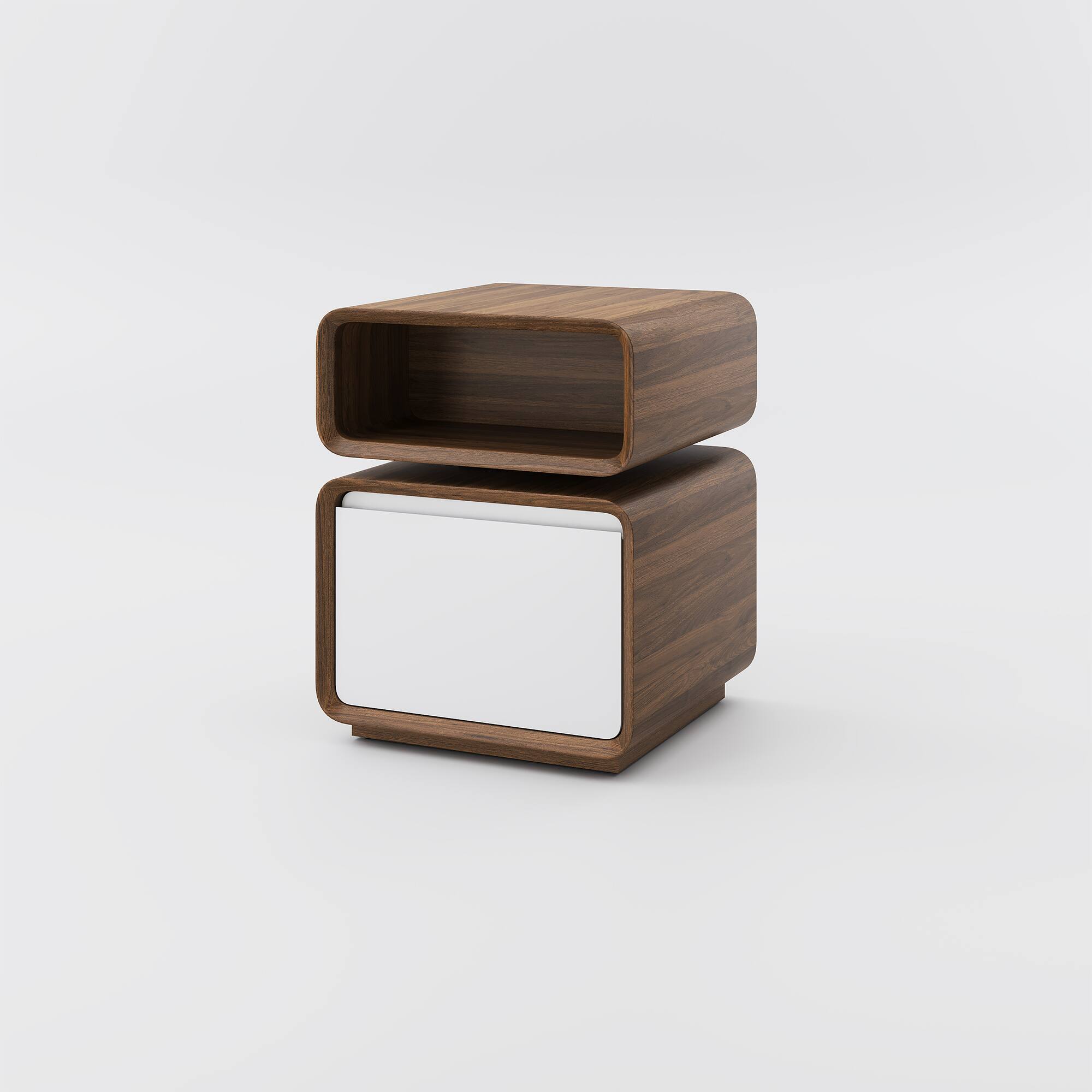 Alt View 1. POVISON - 18" Modern Minimalist Side Table with Drawer, Small End Table with Storage for Living Room,Walnut & White - Walnut & White.