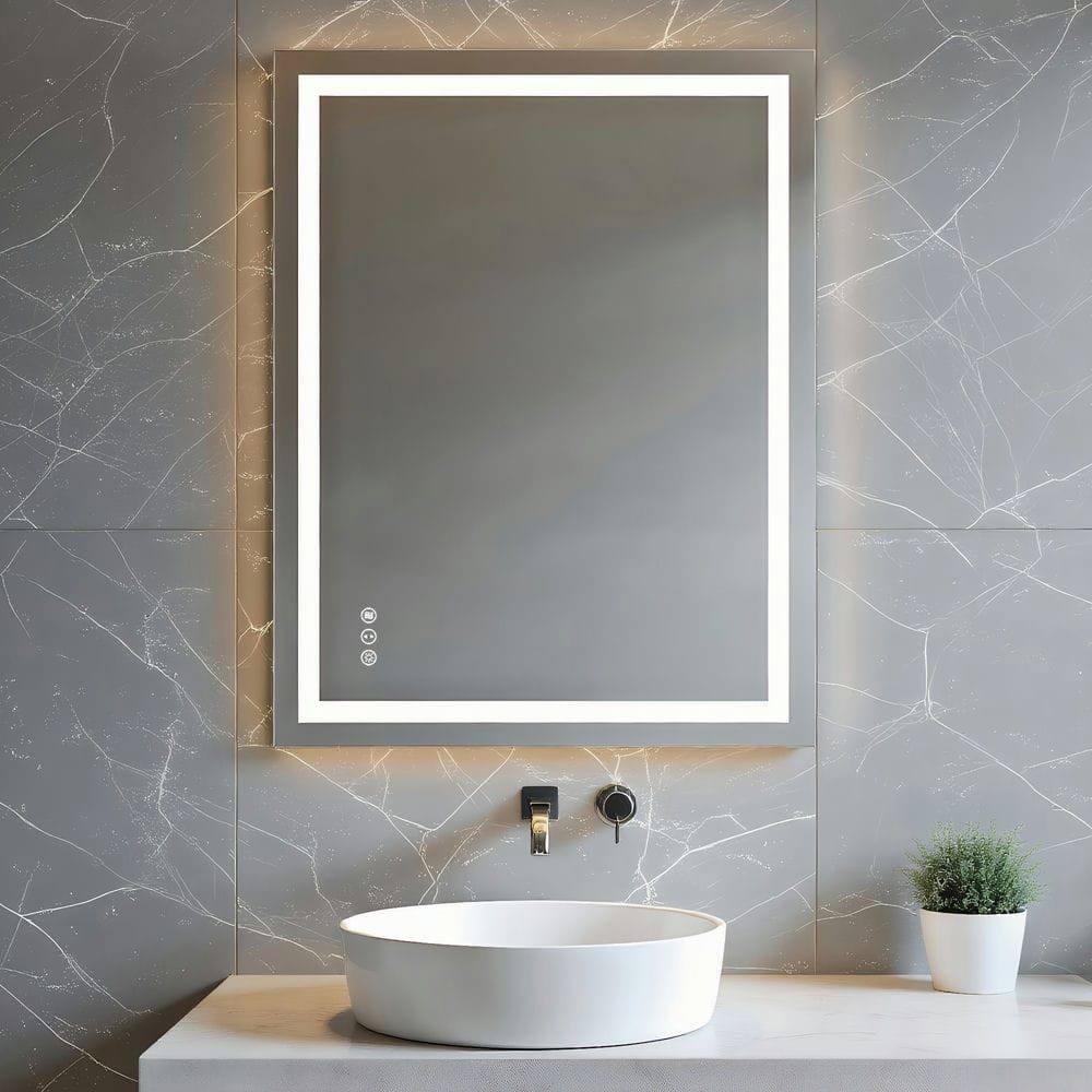 Front. Kadyn - 28x36 Inch Vertical Frameless Rectangle LED Bathroom Mirror for Wall Mount.