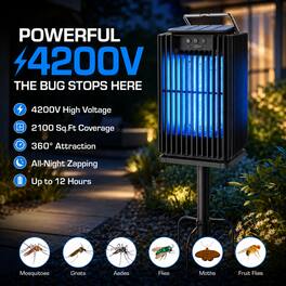 Solar & USB Powered Bug Zapper, Mosquito Zapper with 2100 sq ft of Coverage & 4500V Killing Grid