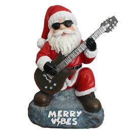 OrnamentallyYou - Merry Vibes Rockstar Santa Christmas Figurine, 10" Rock n Roll Lover Gift Garden Statue - Red