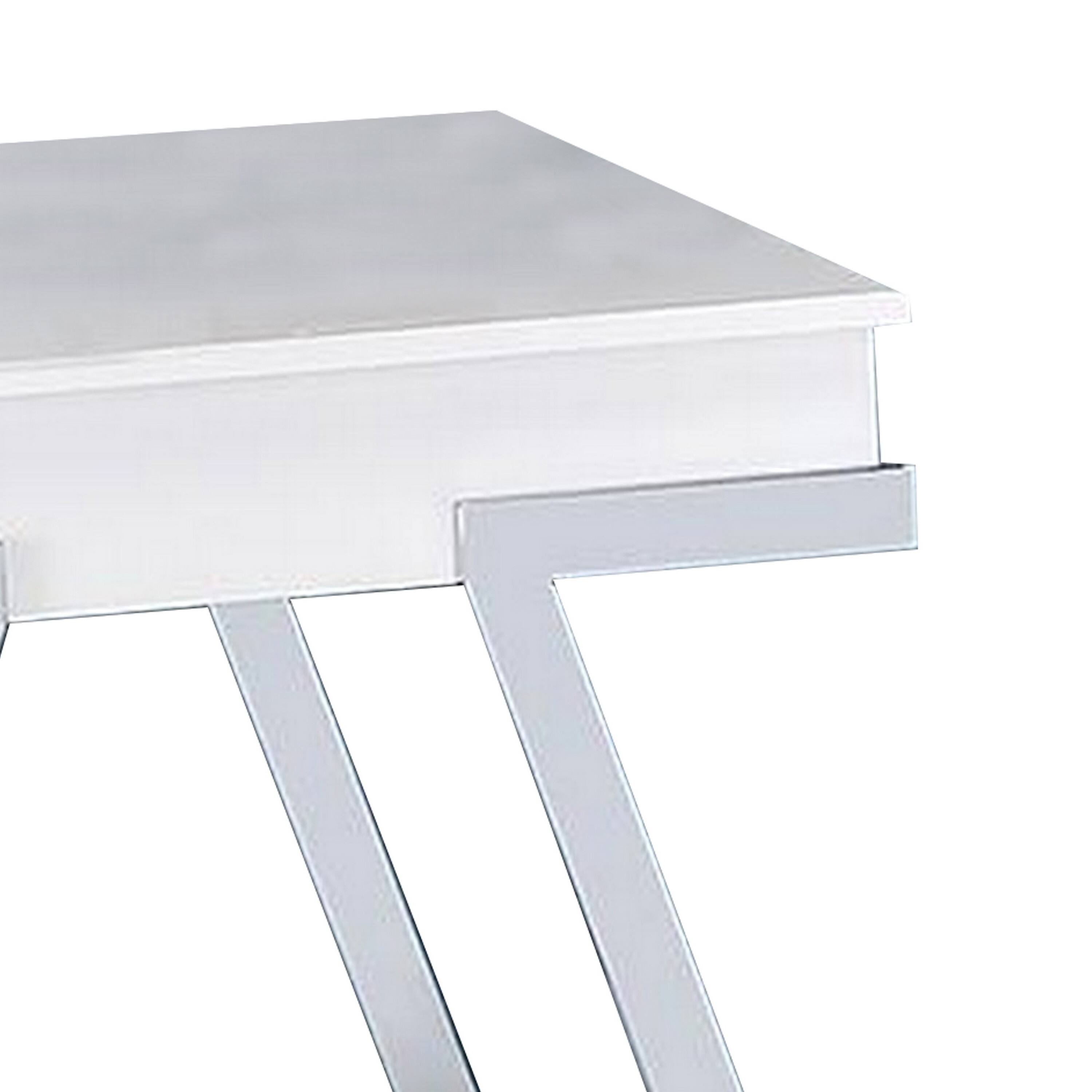 Alt View 2. Manhattan Lane - Tius 26 Inch Side End Table, Open Shelf, Chrome, High Gloss White Finish - White, Chrome.