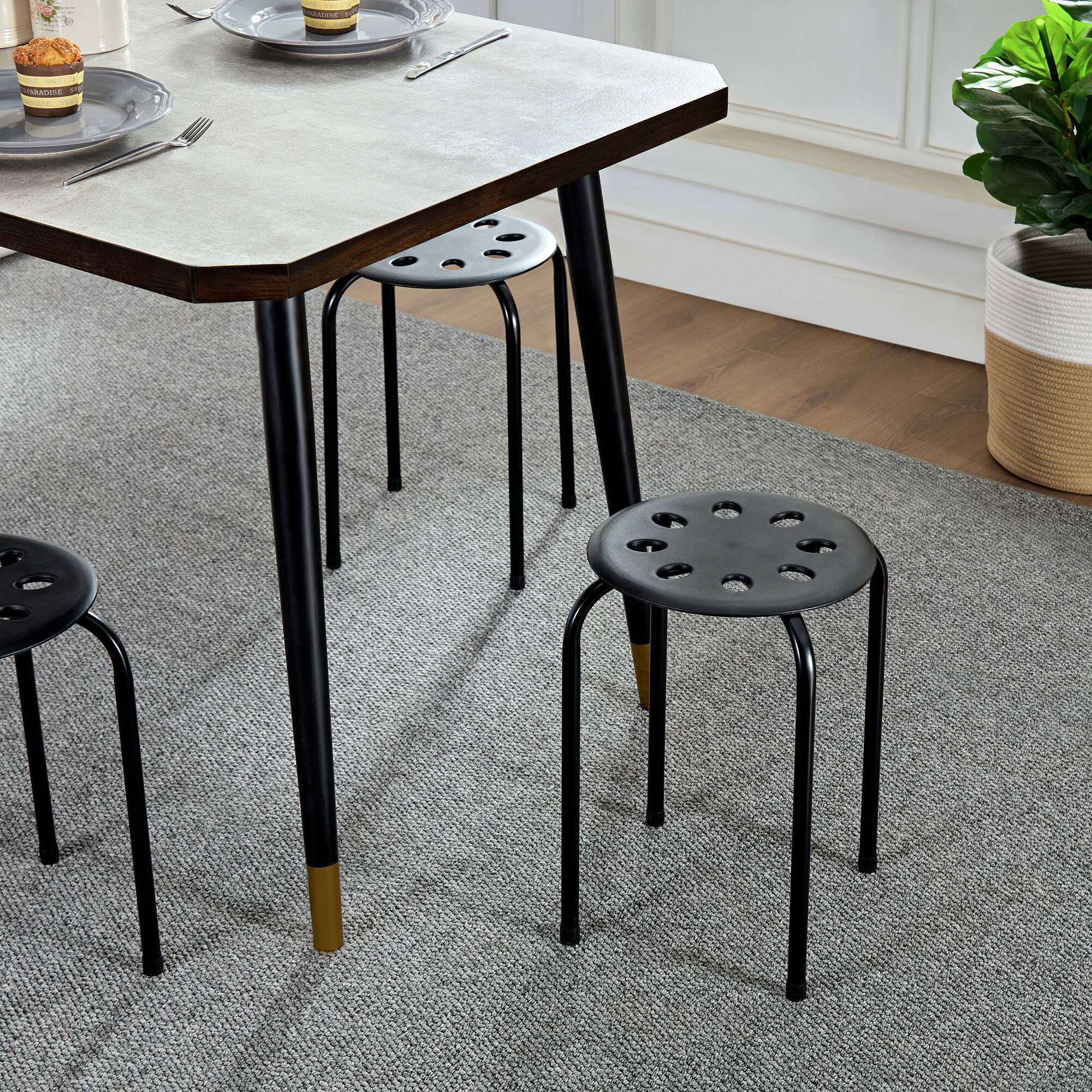 Left. Vecelo - 6Pcs Commercial Stackable Stools - 265 lb Weight Capacity, Multi-Color Lightweight Stools for Classroom/Office - Black.