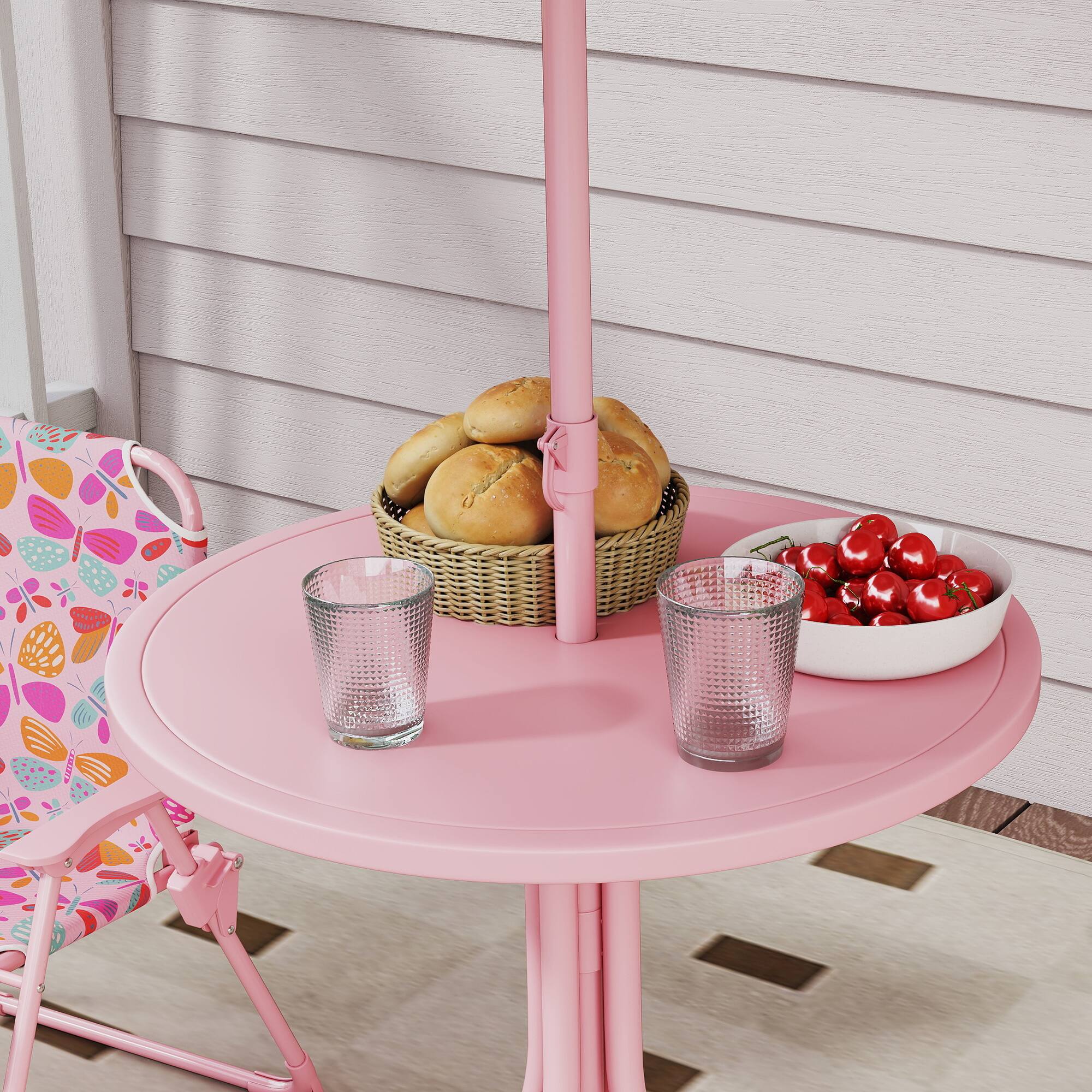 Alt View 7. Qaba - Picnic Table and Chair Set, Outdoor Table with Foldable Chairs - Pink.