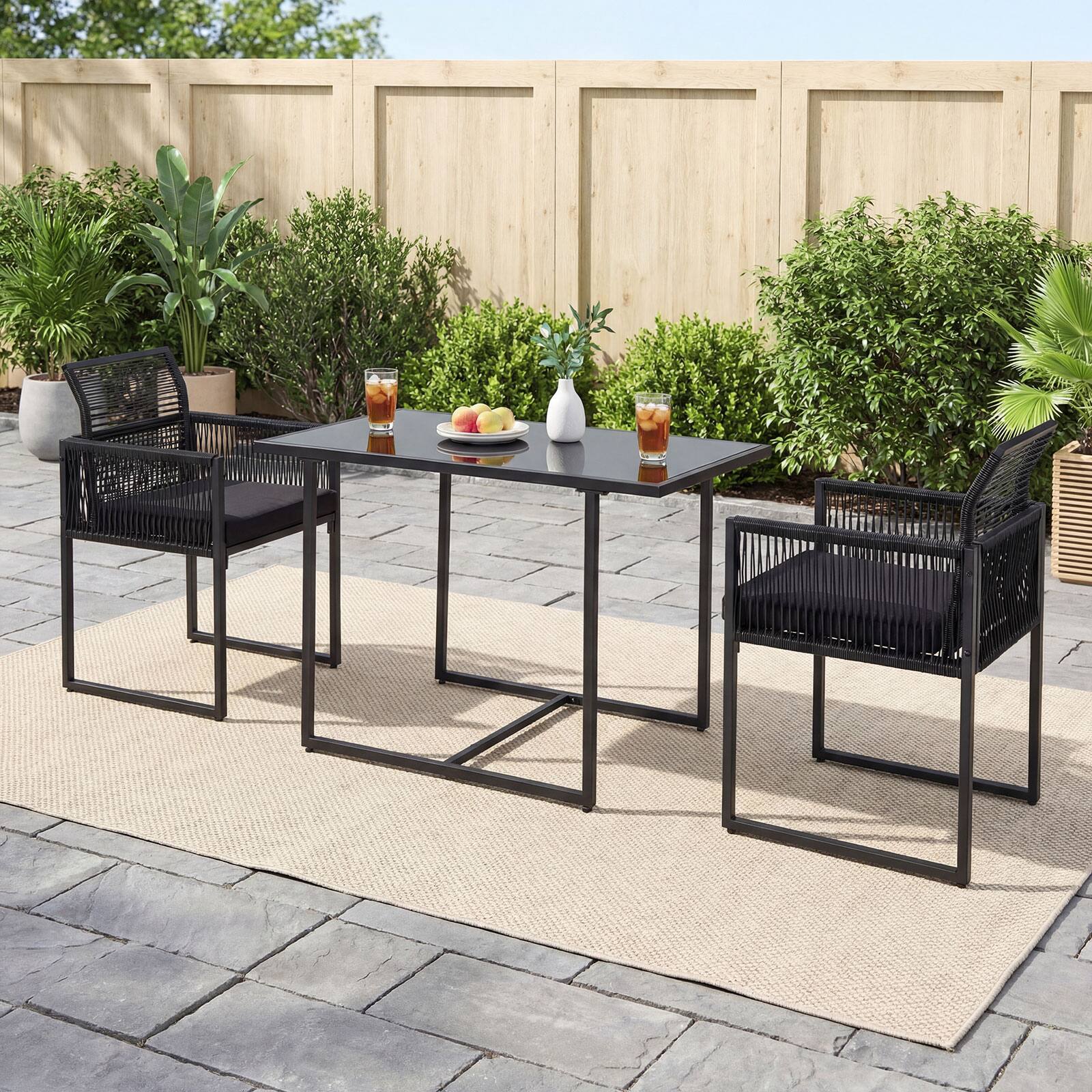 Alt View 3. Costway - Costway 3PCS Patio PE Wicker Furniture Set Cushioned Chairs with Folding Backrest Backyard - Black + Black.