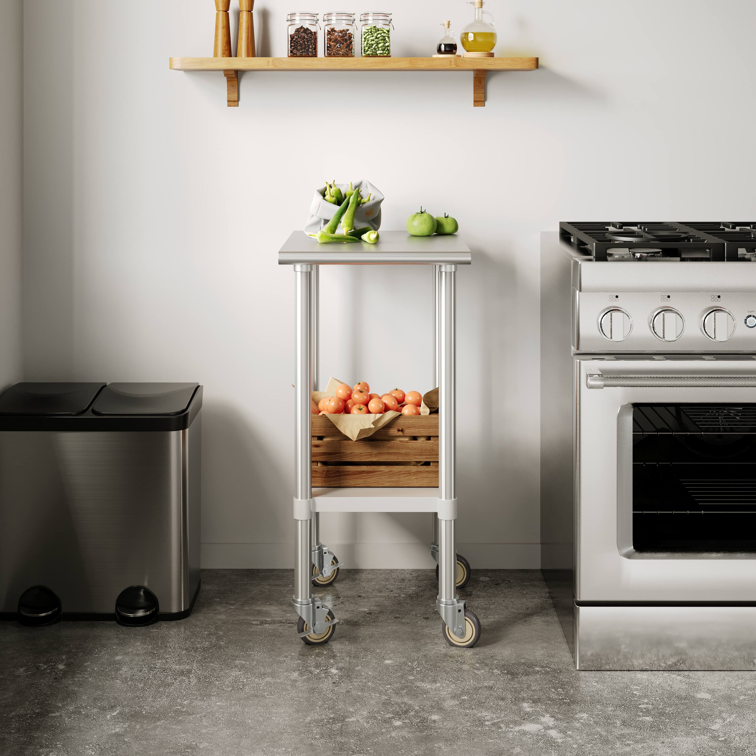 Alt View 1. Flash Furniture - Reese 24x18 Portable Prep and Work Table with NSF Certified 18 Gauge Stainless Steel Top Shelf, Galvanized Steel Undersh - Gray.